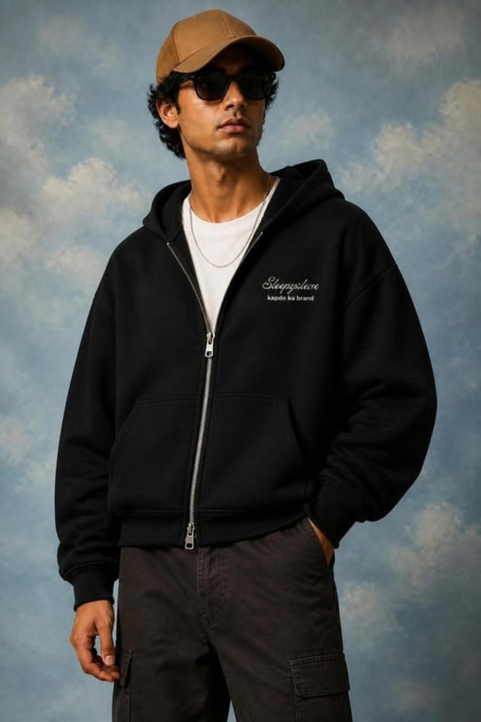 Black Basic Double Zip Hoodie