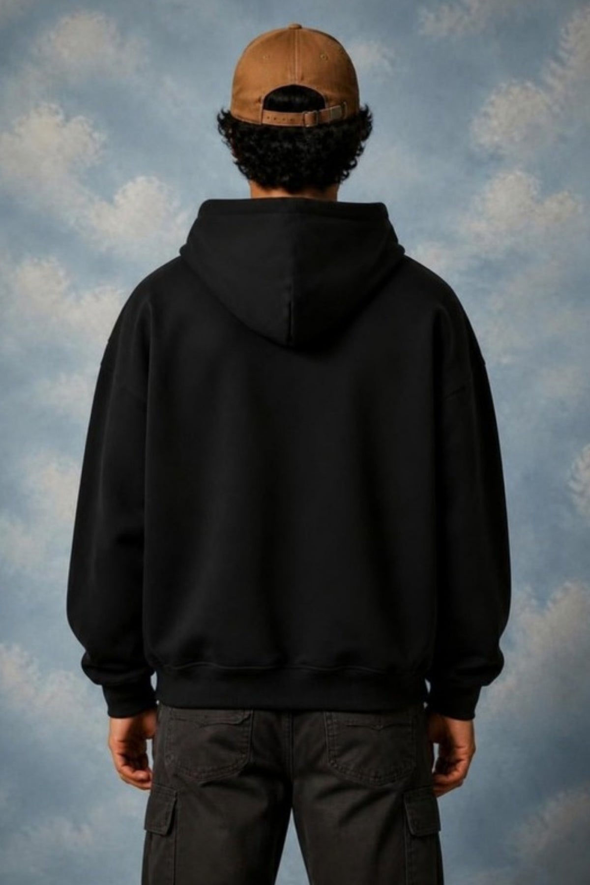 Back view of the Sleepysleve Black Basic Double Zip Hoodie on a model