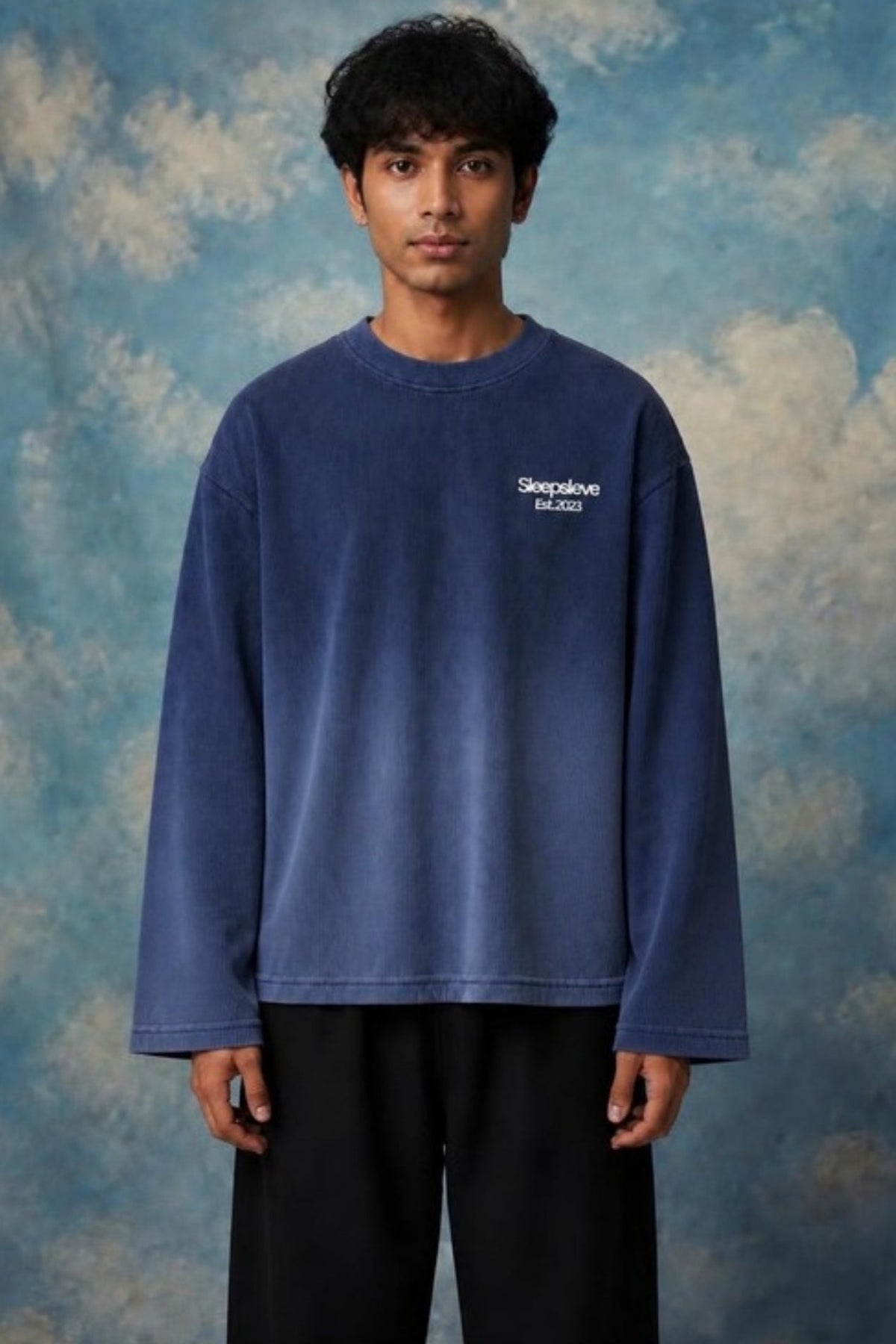 Front of the Sleepysleve Pyaar Kiya To Darna Kya blue waffle tee on a model