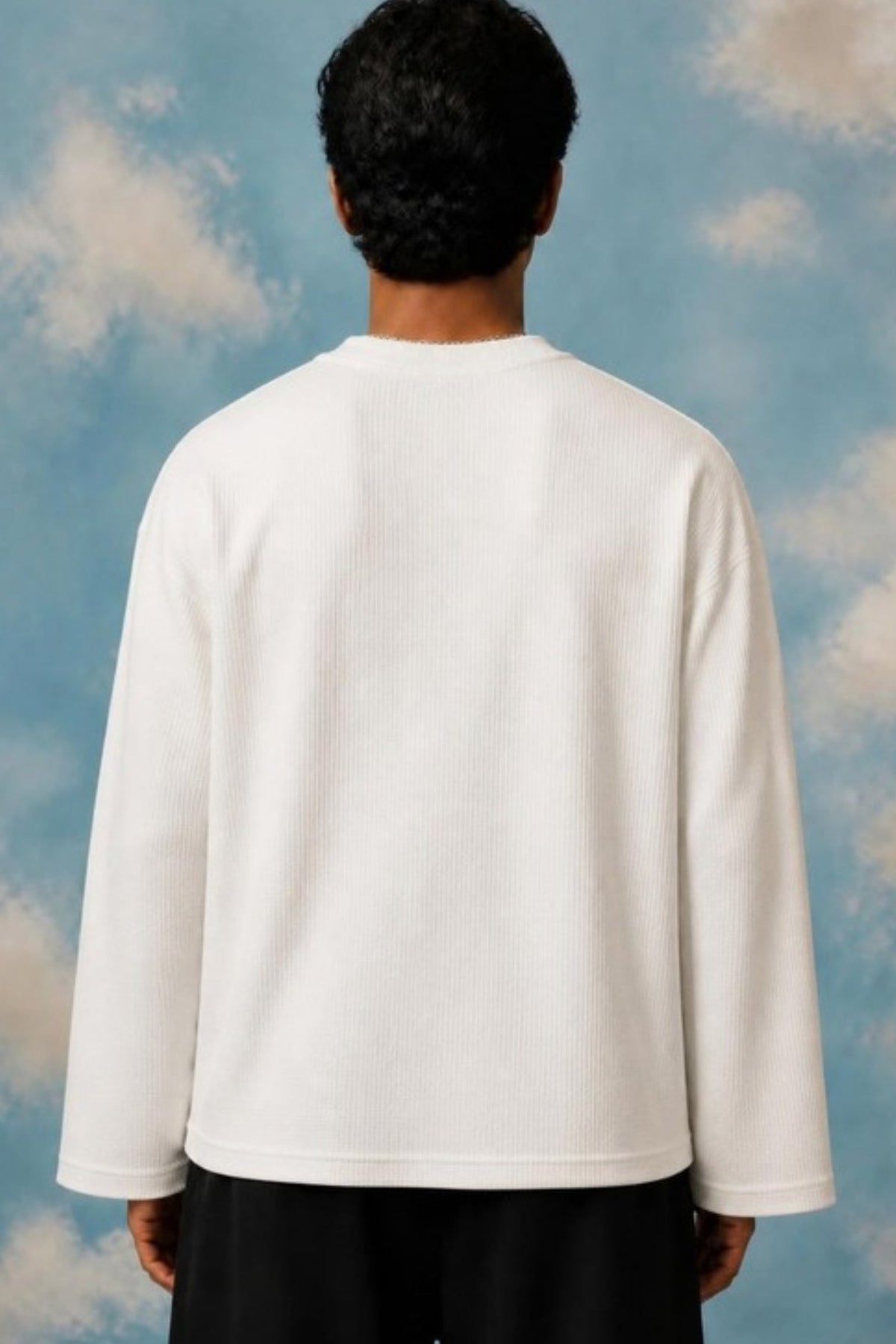 Back view of the Sleepysleve Snakesleve waffle tee on a model