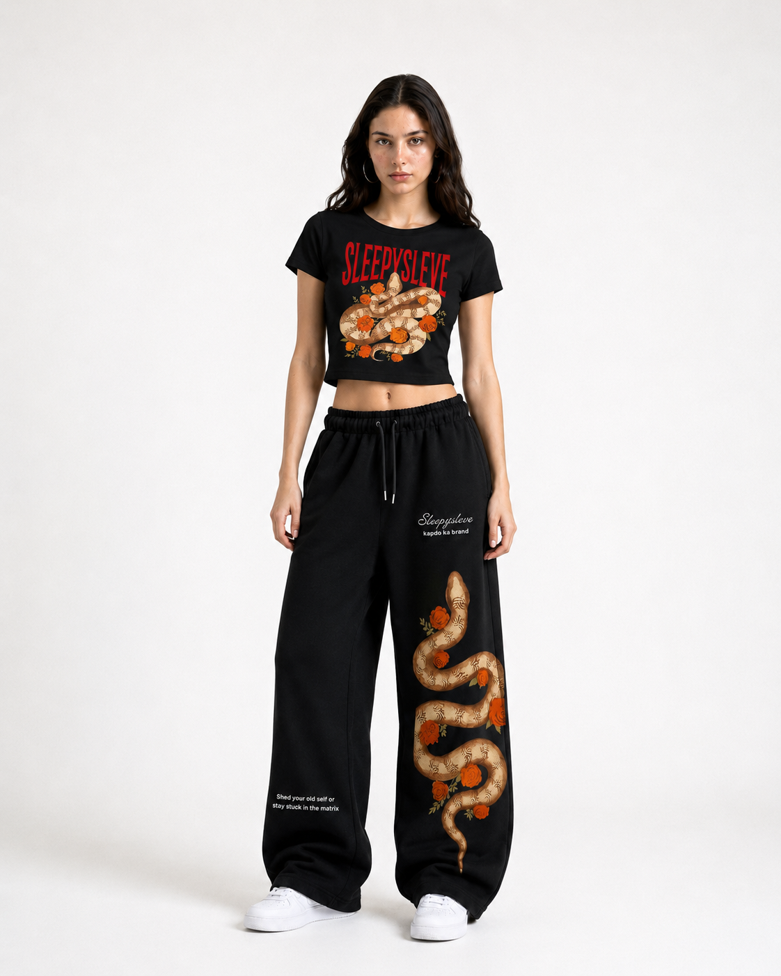 Sleepysleve Snakesleve black baggy sweatpant full length