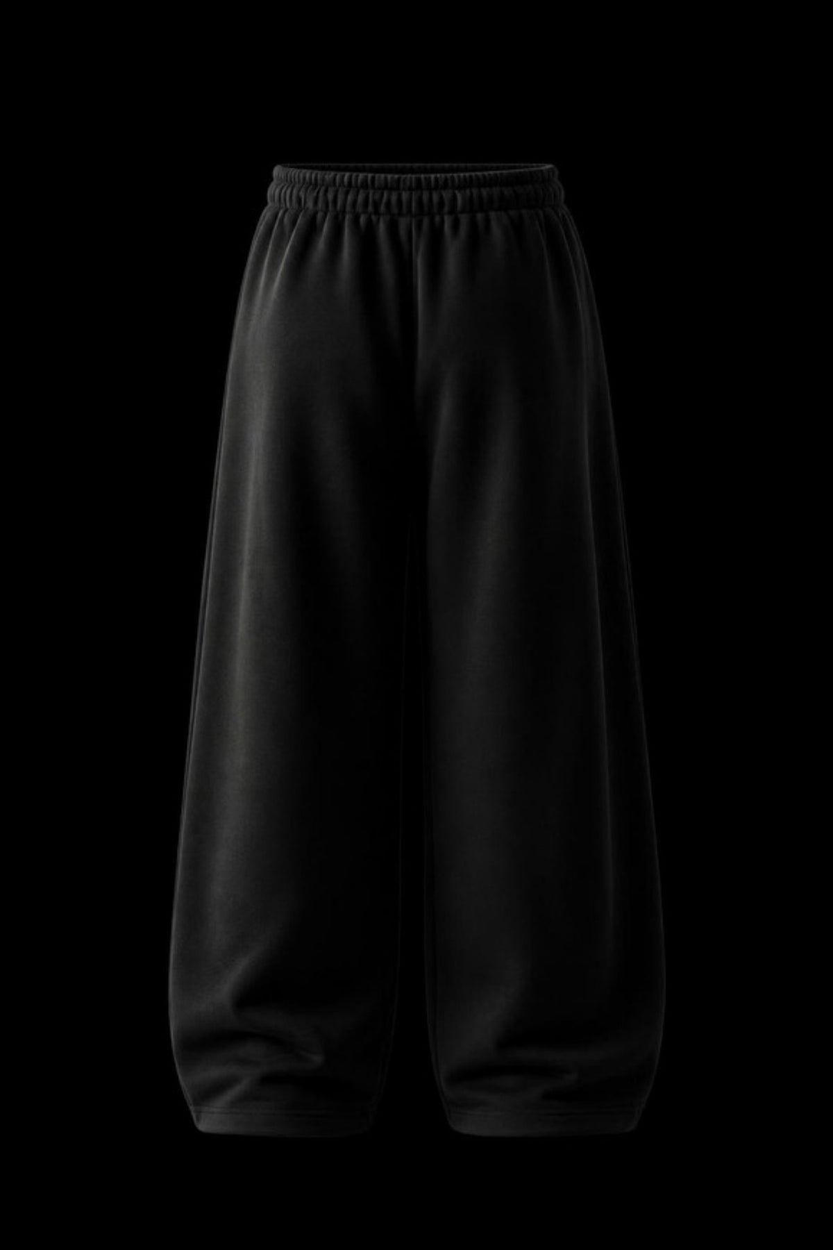 Sleepysleve Black baggy sweatpant back, studio shot on black