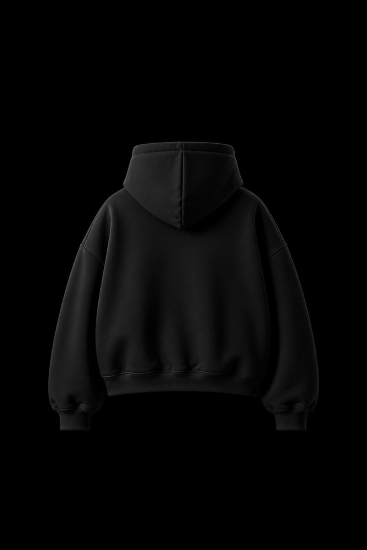Sleepysleve Black zip hoodie back, studio shot on black