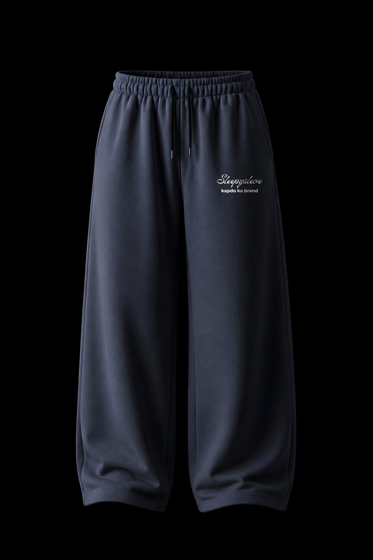 Charcoal Grey Sweatpant front view with white Sleepysleve script logo