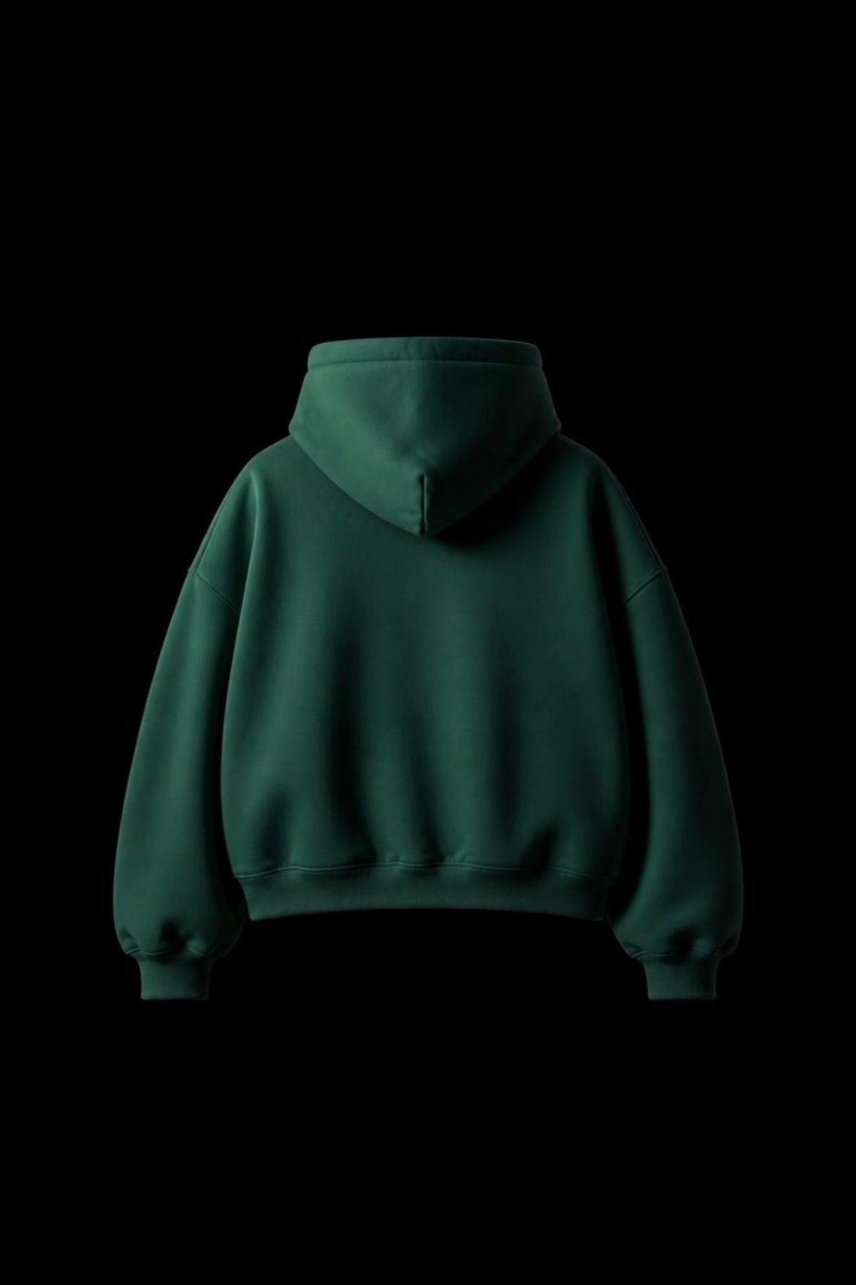 Sleepysleve Firefly green boxy hoodie back, studio shot on black