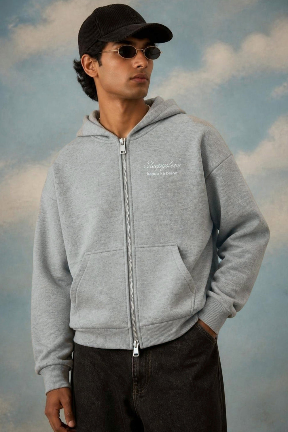 Grey Basic Double Zip Hoodie