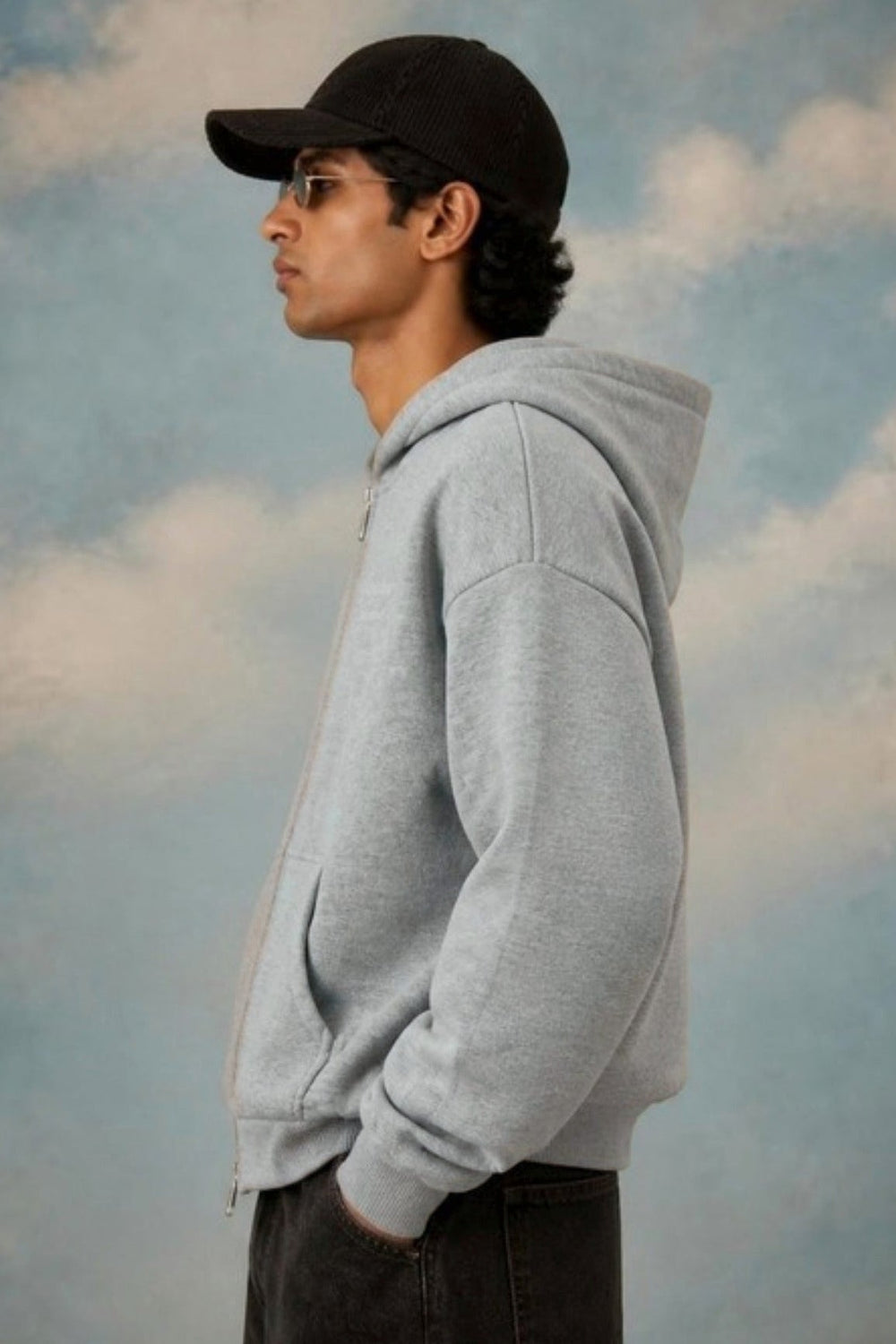 Grey Basic Double Zip Hoodie