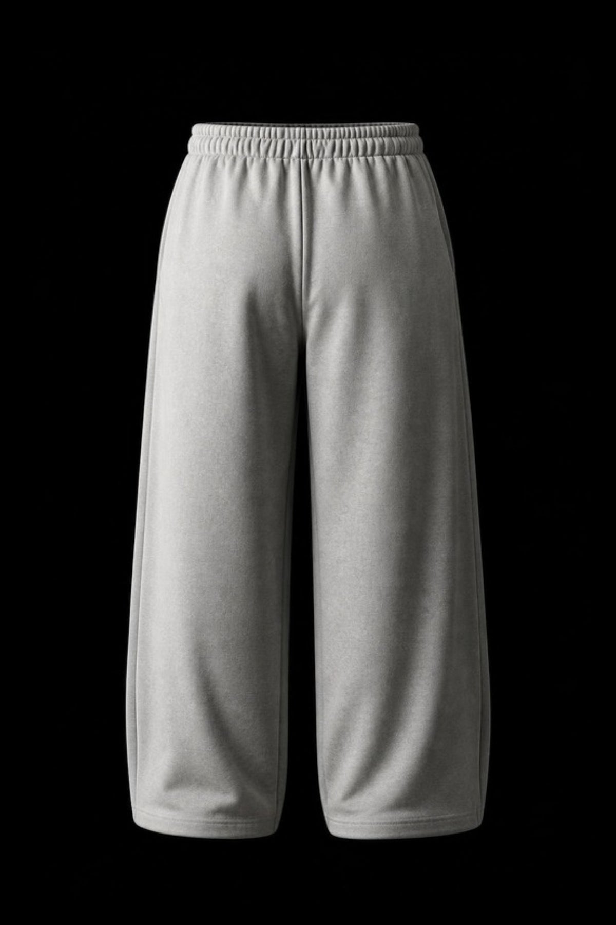 Sleepysleve Grey baggy sweatpant back, studio shot on black