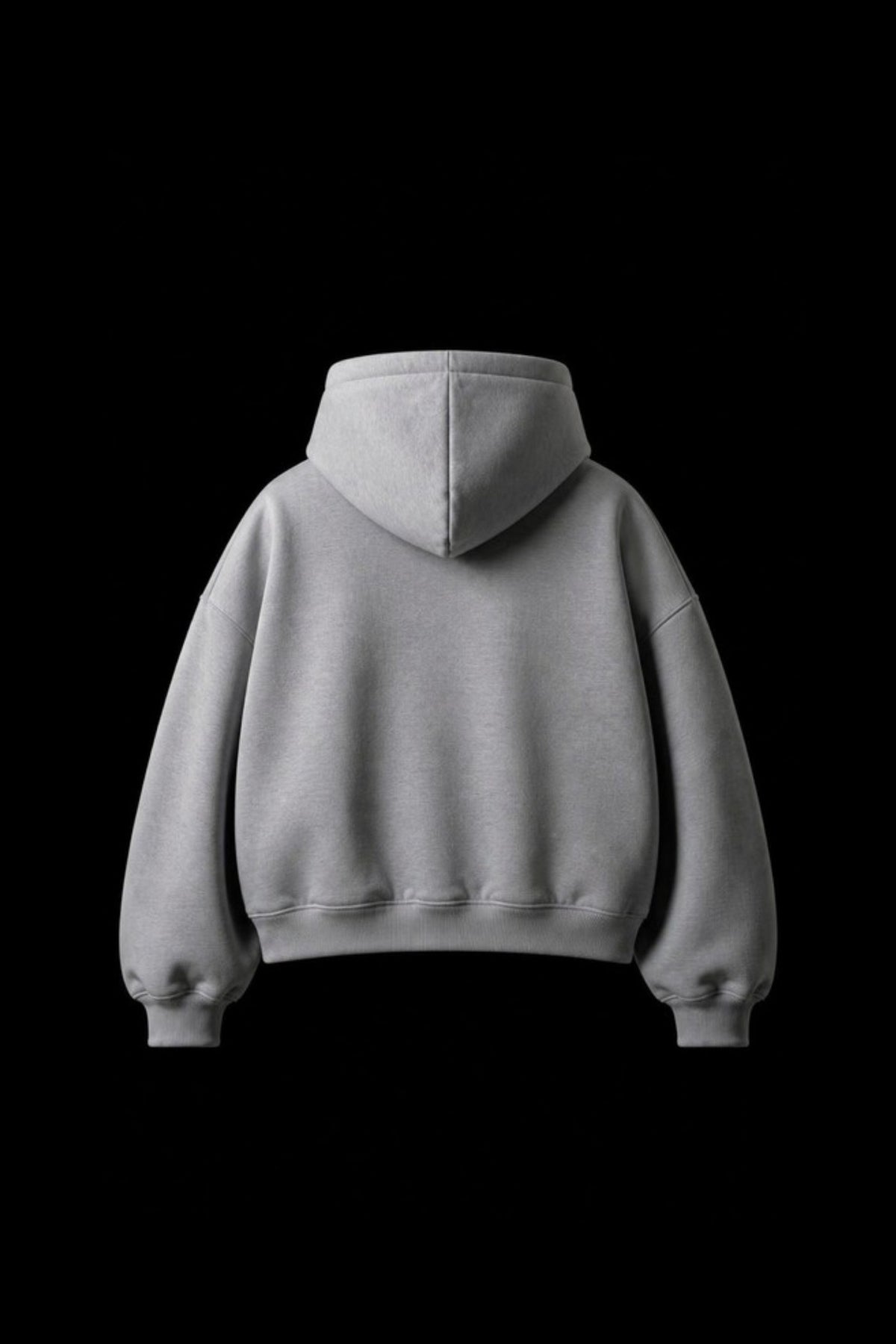 Sleepysleve Grey zip hoodie back, studio shot on black